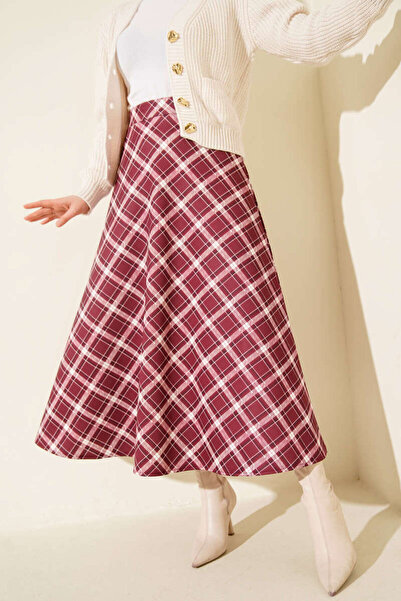 VOLT CLOTHİNG Plaid Scuba Skirt with Elastic Waist