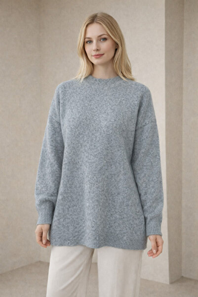 Kirazgym Women's Yumoş İp O Oversized Casual Knitwear Sweater - Gray