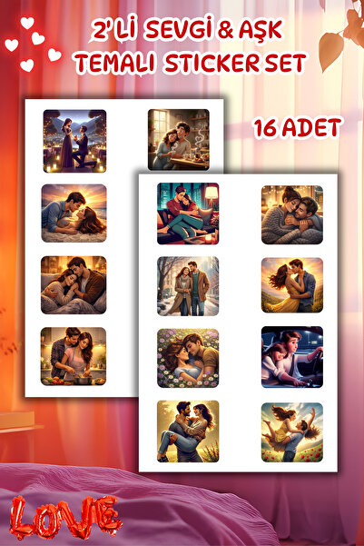 birikiyedi 2 Sayfa Sevgi ve Aşk Temalı Sticker Set /14 Şubata Özel