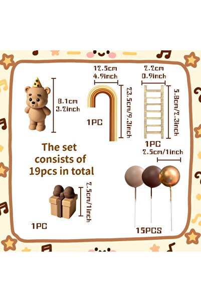 Choice Set 1 LaVenty Brown Bear Cake Decoration Beige Brown Balls Cake Topper...