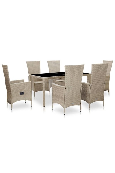 vidaxl 7 Piece Outdoor Dining Set with Cushions Poly Rattan Beige