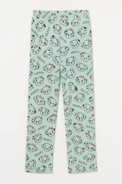 Enisa 100% Cotton Pajama Pants - Mint Green with 'Happy' Print