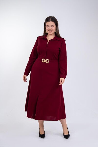 Roxxlen Rochie cu guler tip cămașă și curea pentru femei, mărime mare