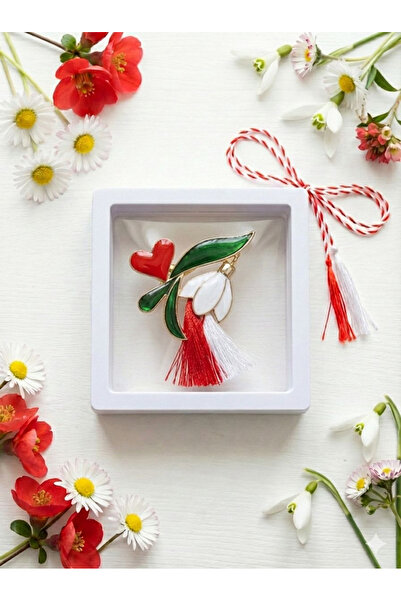 OEM Martisor brooch 5 cm, Snowdrop with heart, in a 9x9 cm box with window, M...