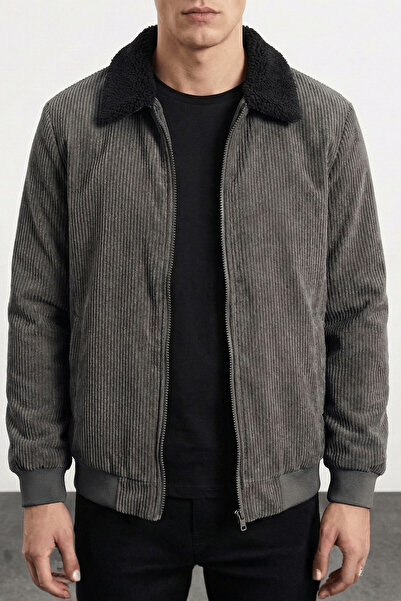 GENIUS STORE Men's Velvet Coat Plush Lined Shirt Collar Windproof Velvet Coat