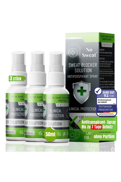 No Sweat 3 Stück Antitranspirant Spray 50ml - Extra Stark, 7 Tage Schutz gege...