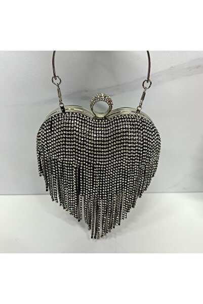 velve Geanta de ocazie, Glimmer, Negru, in forma de inima, cu strasuri si det...