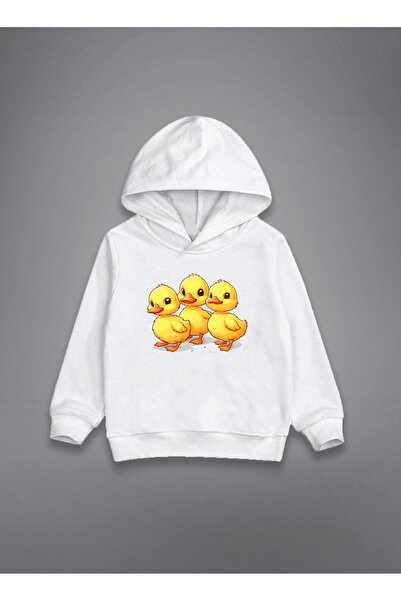 MODA Cute Chicks cu imprimeu Pulover alb cu glugă pentru copii tricou