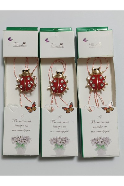 OEM Martisoare elegante gargarita in cutie cu brosa metal si snur 3 si mesaj ...