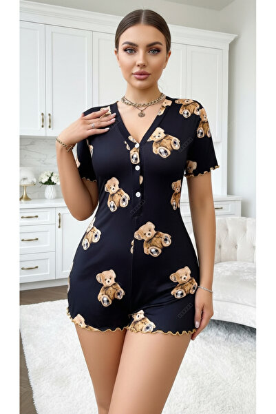 Orıella Teddy Bear Desenli Uzun Kollu Tulum Gecelik