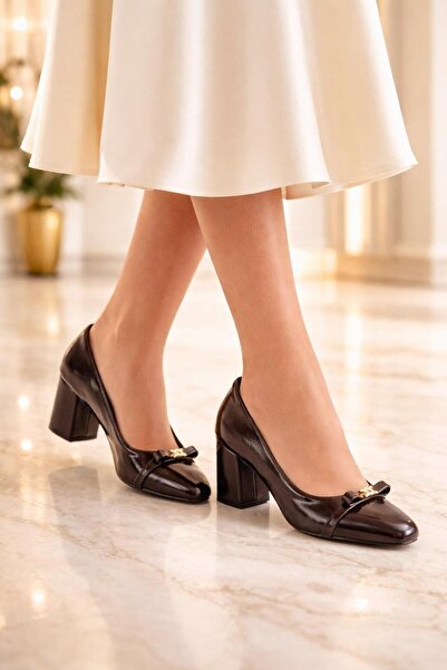 MODAONN Pantofi clasici cu toc gros și fundă pentru femei