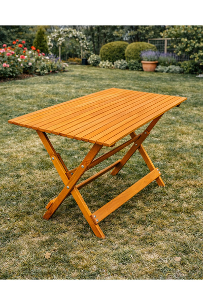 ALAÇAM MOBİLYA Büyük Katlanır Ahşap Masa – Dayanıklı Bahçe Balkon Masası