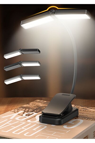 Asfal Şarjlı Klipsli LED Okuma Lambası, 3 Renk Işık, 5 Parlaklık, 180° Ayarlı...