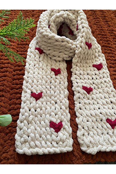ÖRGÜCÜ DESİGN Puffy Scarf with Heart - Knitted Scarf (Color Can Be Changed)