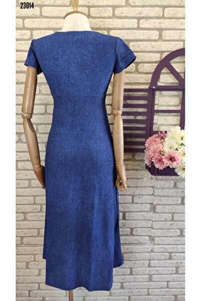 Esinty Trend Jeans Pattern Double-Breasted Collar Crepe Fabric Dress 115cm