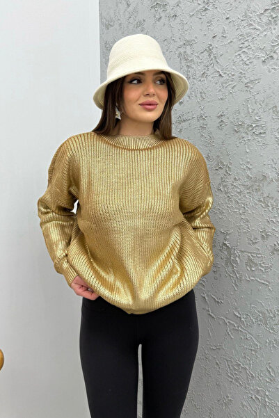 oshebu Women's Gold Foil Knit Sweater