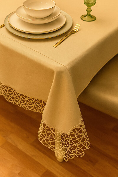 CB.B. TÜRK İŞİ HOME Tablecloth 170X260 Angles Cream French Lace Seamless Stai...