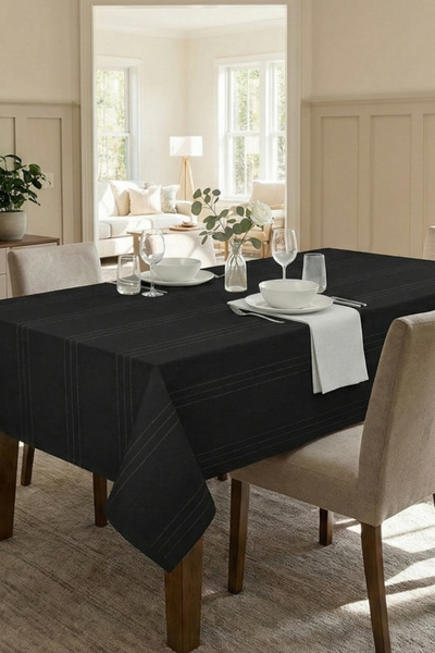 Rivosa Dertsiz Colber Çizgili Masa Örtüsü Leke Tutmaz 160x220 cm Siyah