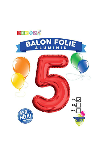 OEM Balon, folie aluminiu, rosu, cifra 5, 40 cm