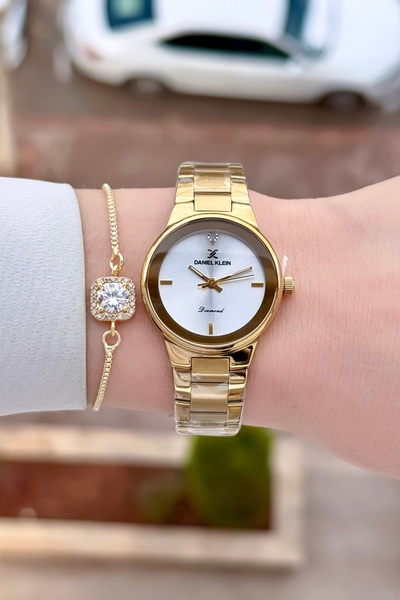Daniel Klein Sarı Renk 30 mm 24 Ay Garantili Kadın Kol Saati ve Hediye Bileklik