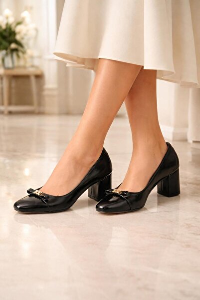 MODAONN Pantofi clasici cu toc gros și fundă pentru femei