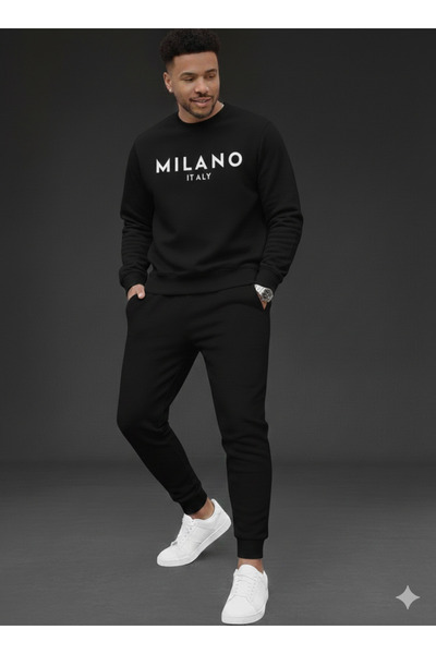 WOODROFFE Men's Milona Printed Black Cycling Jacket Oversized Tracksuit Set