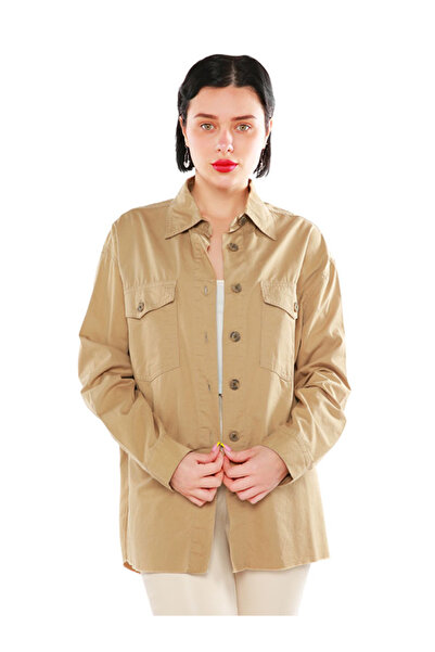 london Rag Women Oversized Denim Shacket in Khaki