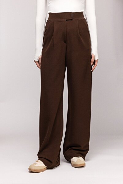 Saade Brown Women's High Waist Stretch Fabric Palazzo Pants - Velcro