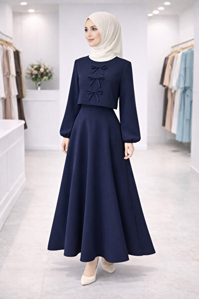 ERVA Kadın Tesettür Etek Takım Fiyonklu Şık Uzun Etek Takımı