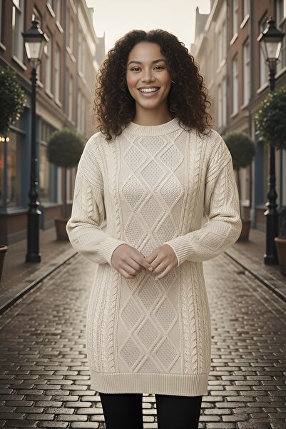 TRQOM Tricotaj din nurcă pentru femei, pulover tunică, cu gât rotund, mânecă ...