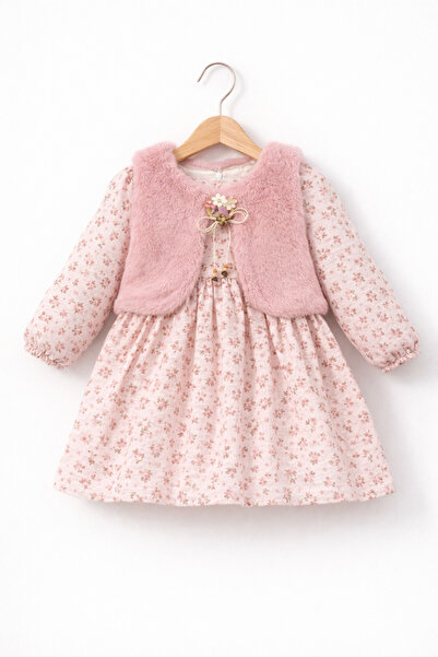 sg ebruli Desenli Müslin Pelüş Yelekli Elbise