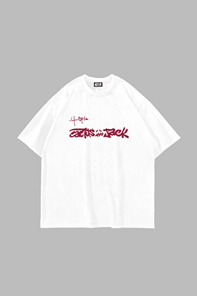 Sekizbiraltı Utopia Cactus Jack Printed Oversized Unisex White Tshirt