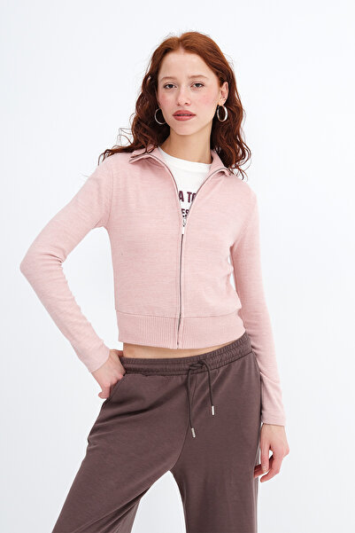 Addax Mock Neck Zippered Cardigan H12685