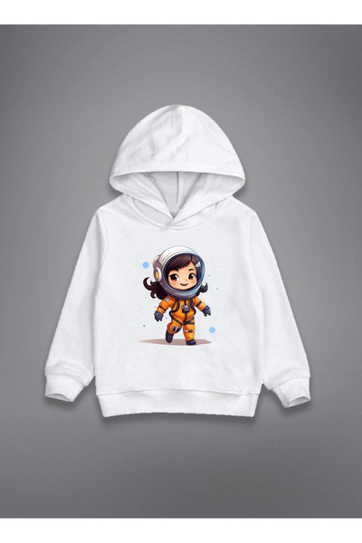 MODA Бяла детска суитшърт с качулка и принт на момиче астронавт