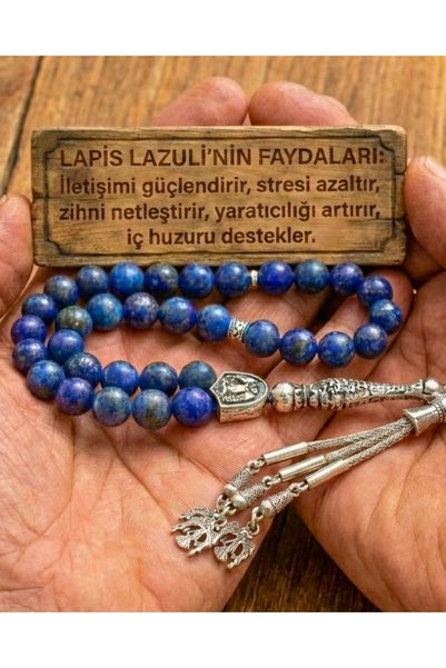 SUFİ TESBİH VE ESANS Lapis Lazuli Tesbih - Midnight Blue Natural Stone - Silver Color Design Tassel - Gift