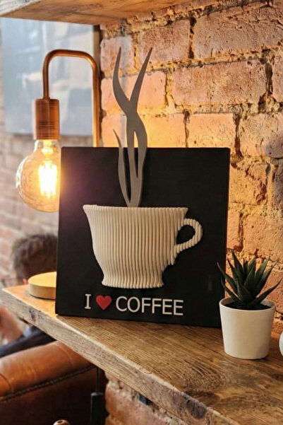 KLYNTO 3D Modern Kahve Köşesi Duvar Dekoru - "I Love Coffee" Temalı Kabartmal...