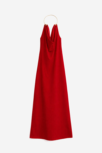BARRELS AND OIL Kadın Tokalı Boyundan Geçmeli Uzun Elbise - Kırmızı