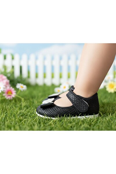 KANTEX Balerini pentru fete cu detaliu fundita cu velcro, talpa usoara anti-a...