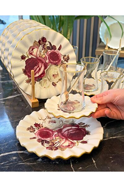 Onedekor طقم شاي كيك وردي حديث مكون من 18 قطعة