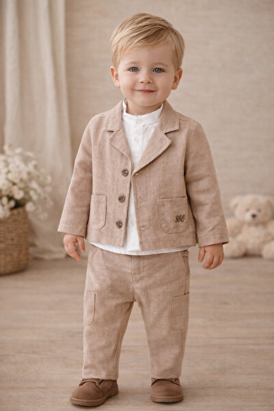 Uğur bebe Mink Color Cool Baby Boy Natural Woven Relaxed Fit Suit Stylish Jac...