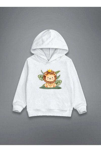 MODA Aslan cu imprimeu Hanorac alb cu glugă pentru copii tricou