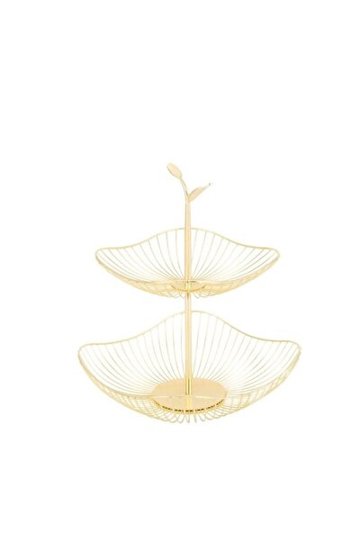 OEM Fructieră elegantă LuxeTier din metal auriu, 2 etaje, inaltime 41 cm