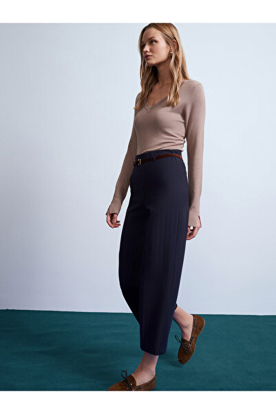 Dilvin 72254 Belted Culotte Trousers-Navy Blue