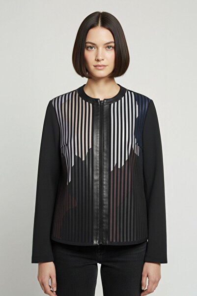 Deriderim جاكيت جلد طبيعي للنساء مطبوع من الجلد المخطط على تول لونا الأرجواني...