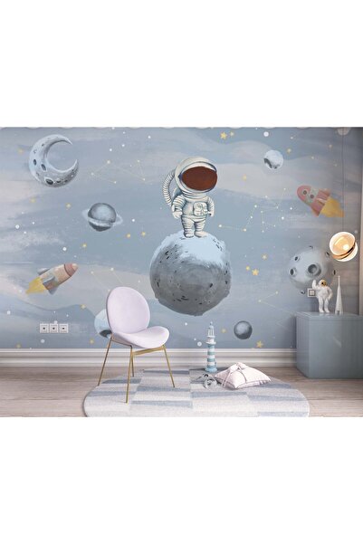 Grown Küçük Astronot Gezegenli ve Uzay Gemili Çocuk Odası Duvar Kağıdı