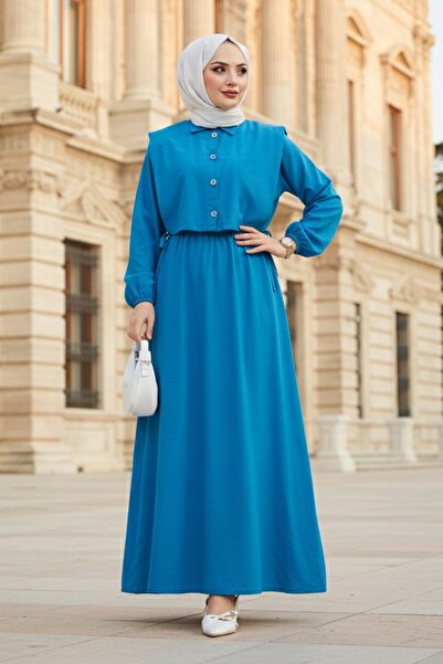 hafsamina Bolero Elastic Waist Hijab Dress Blue Hm262756
