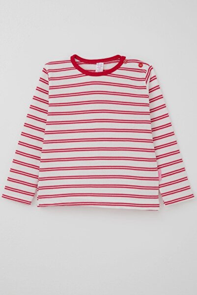 Breeze Kız Bebek Uzun Kollu Tişört Patlı Çizgili 9 Ay-3 Yaş, Beyaz