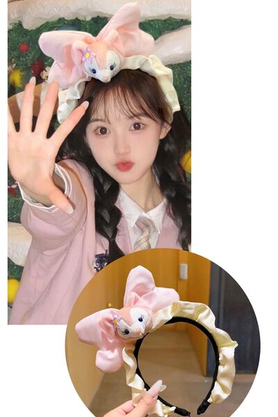 TAKIŞTIR Pembe Renk Hayvan Figürlü Peluş Kurdele Taç