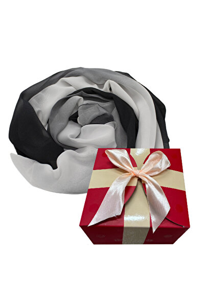 velve Women's satin scarf, in gift box, Black-White, 163x50 cm, Women