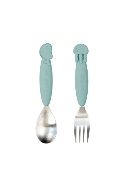 Done By Deer - Sea Friends - Stainless Steel Fork & Spoon Set - Blue